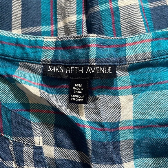 Saks Fifth Avenue Blue Plaid Button Down Shirt - Picture 3 of 5